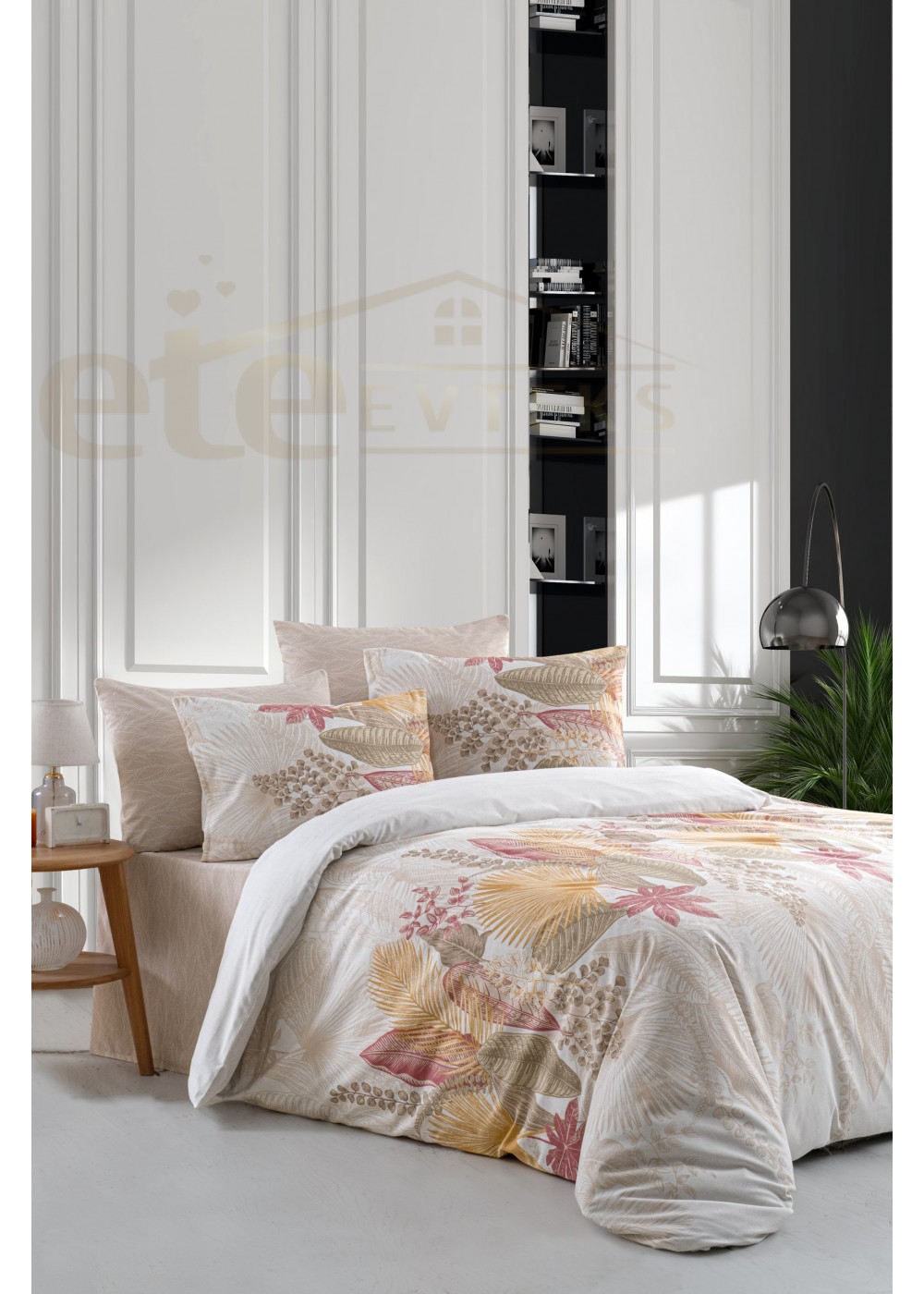 ETEHOMETEX Tek Kişilik Ranforce Pamuklu Lastikli Çarşaflı Nevresim Takımı ALENA PUDRA 8696474232046